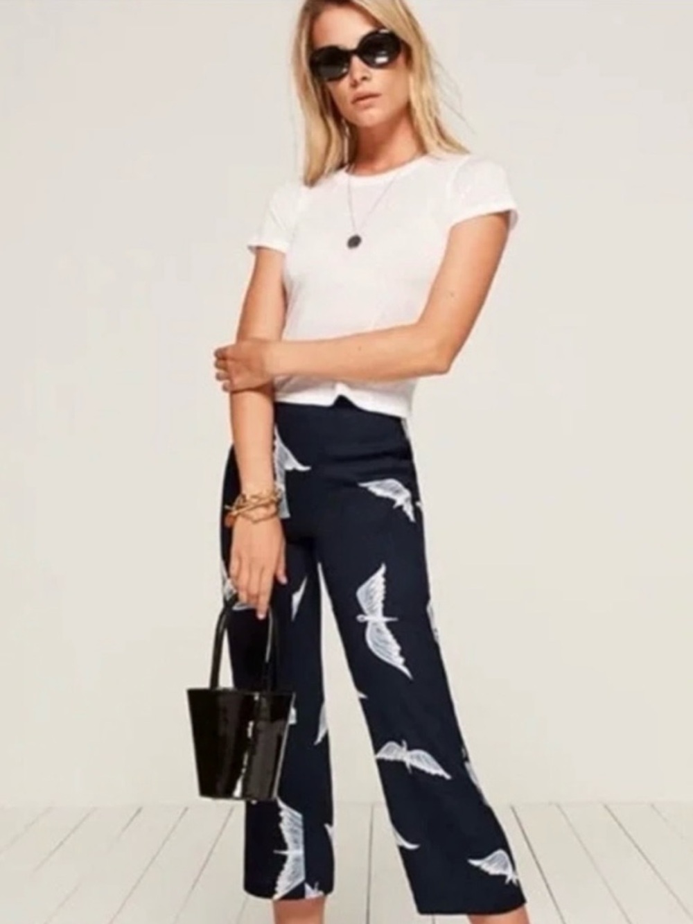 Reformation Blue‎ Sparrow Print Cropped Pants Size 0